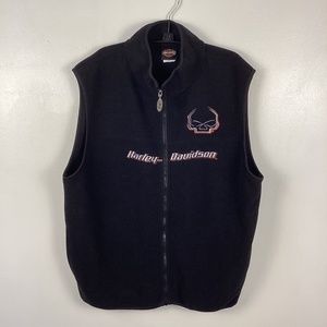 Harley Davidson Fleece Sweatshirt Vest Men's Large Black Full Zip Skull